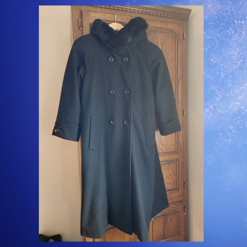 Charles Klein Dress Pea Coat with rabbit fur hood